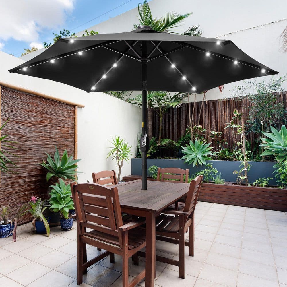 7.5 patio umbrella with solar lights OVIOS 15FT APP/Remote Control, RGB LED & Heavy Base Beige / 15FT poolside or tiny garden Outsunny 9' x 7' Solar