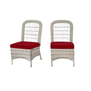 Beacon Park Gray Wicker Outdoor Patio Armless Dining Chair with CushionGuard Chili Red Cushions (2-Pack)
