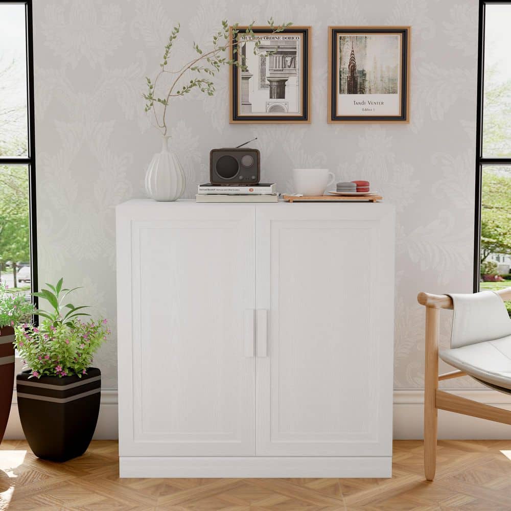 Lirago Solid Wood White 31 in. H Storage Cabinet with Adjustable