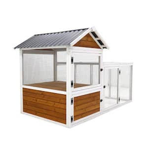 38.2 in. W x 74.8 in. L x 49.6 in. H Wooden All Season Waterproof Translucent chicken duck coop Bird Cage, Tawny