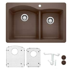 Diamond 33 in. Drop-in/Undermount Double Bowl Cafe Granite Composite Kitchen Sink Kit with Accessories