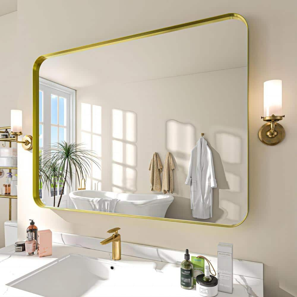 48 in. W x 36 in. H Rectangular Aluminum Framed Wall Bathroom Vanity Mirror in Gold -  TOOLKISS, B12191BG