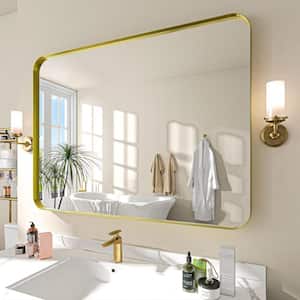 48 in. W x 36 in. H Rectangular Aluminum Framed Wall Bathroom Vanity Mirror in Gold
