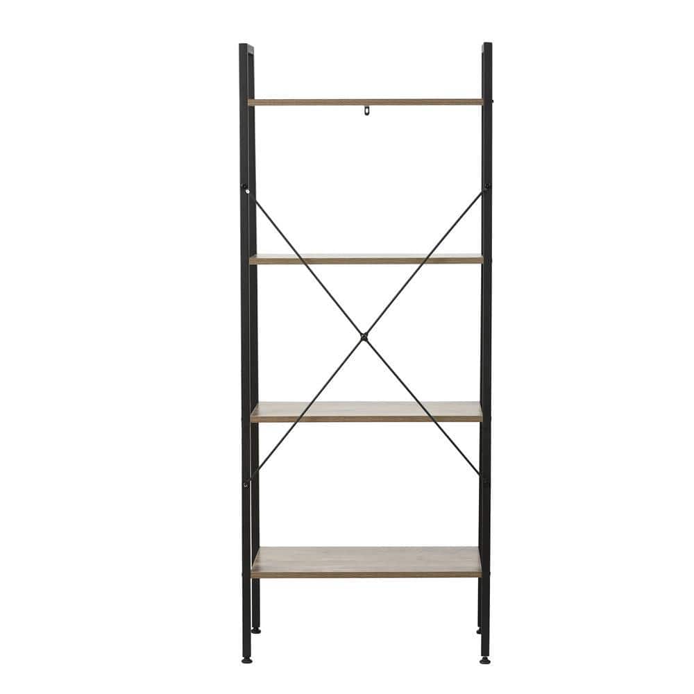 Black Metal and Wood 4-Shelf Ladder Bookcase