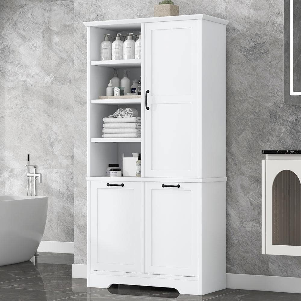 31 in. W x 14 in. D x 68 in. H White MDF Freestanding Linen Cabinet with Tilt-Out Drawer and Adjustable Shelf price history on PriceWatchPro