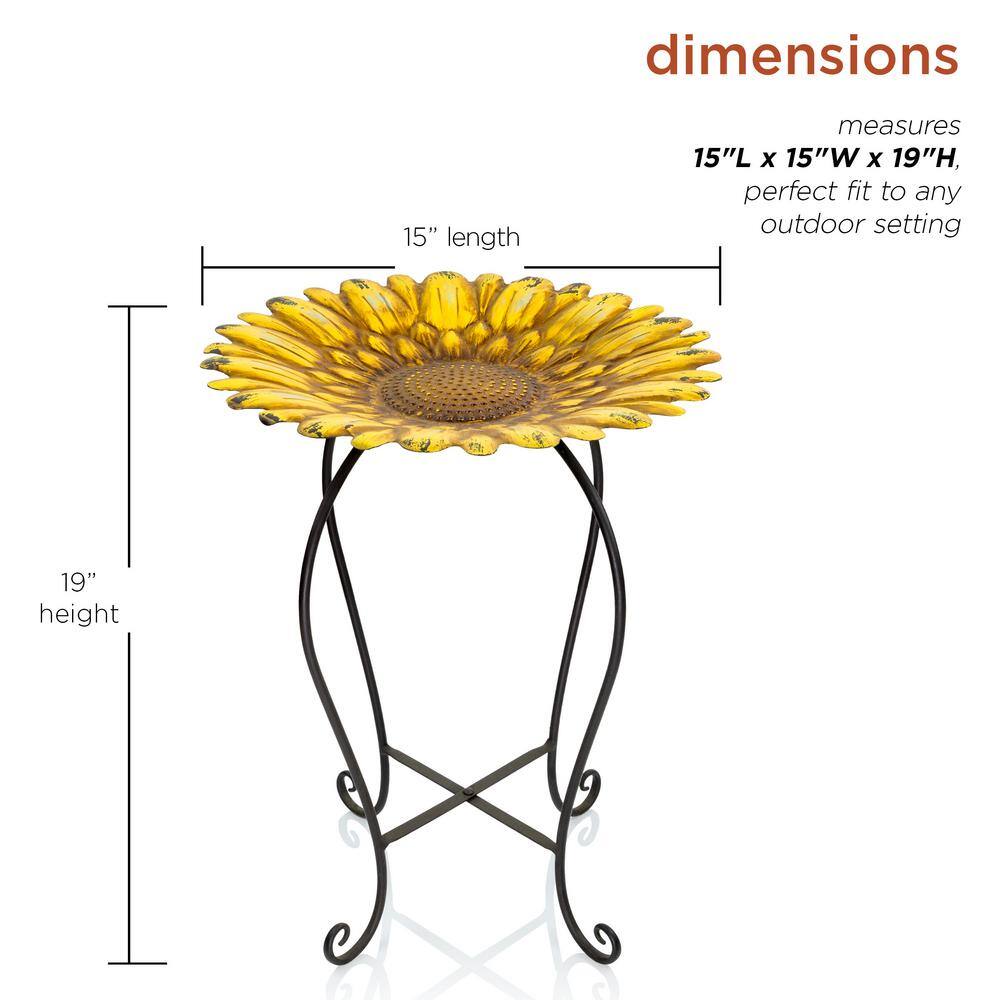 Yellow Metal Sunflower Bird Bath with Stand, 19"