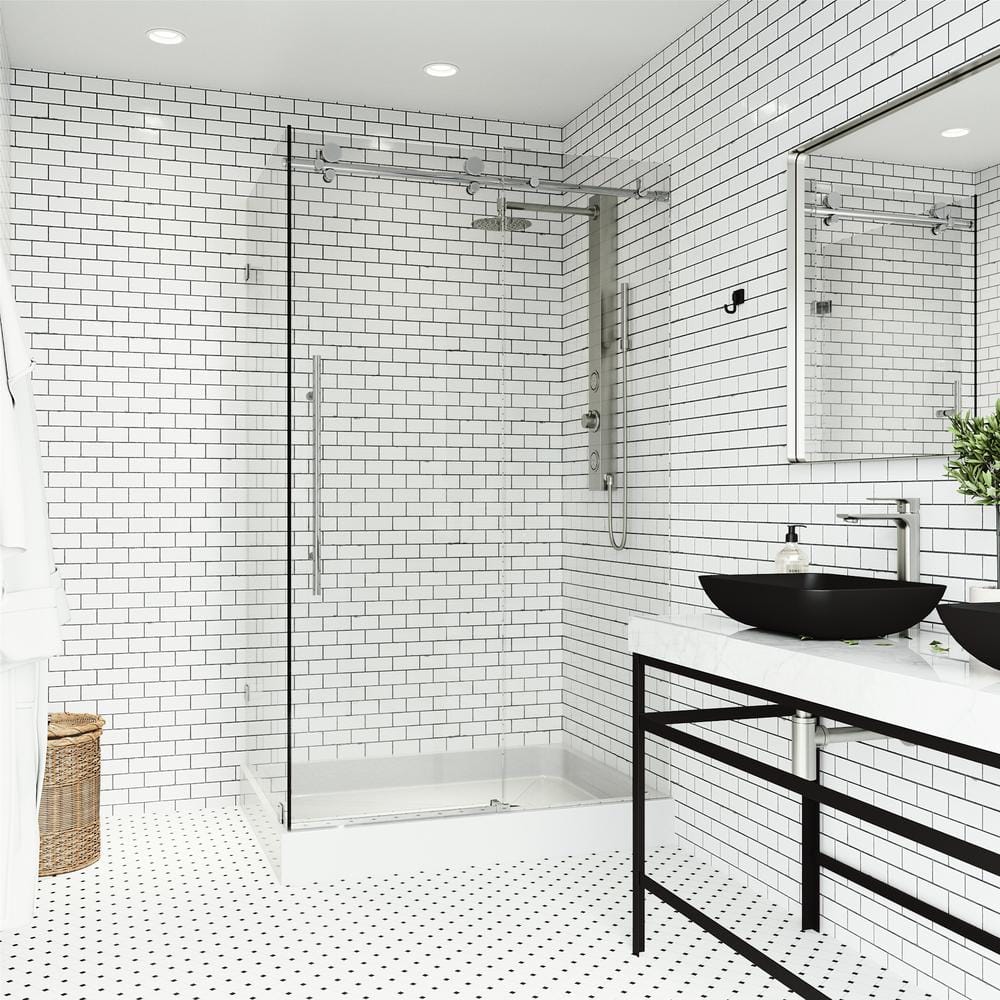 Elan E-Class 36'' D x 48'' W x 82'' H Frameless Chrome Shower Enclosure with Clear Glass