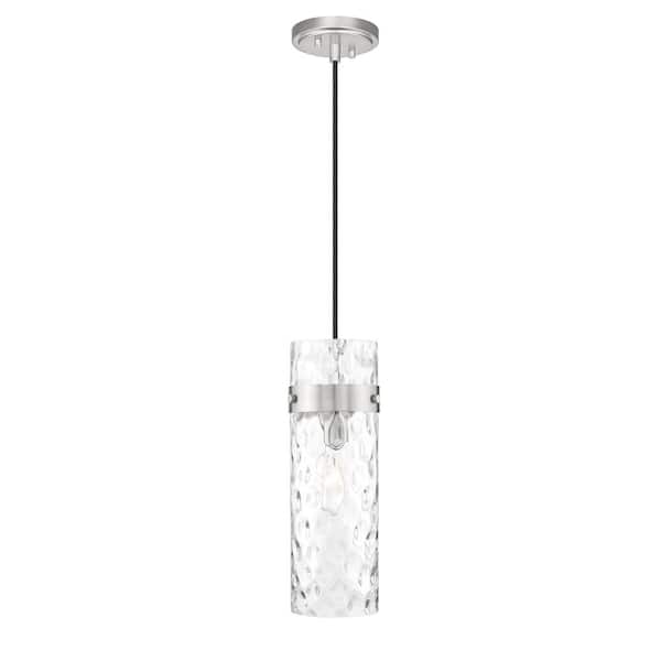 Unbranded Fontaine 5.75 in. Brushed Nickel 1 Light Pendant with Clear Water Glass Shade