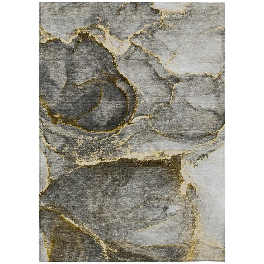 Gray and Gold 9 ft. x 12 ft. Woven Abstract Polyester Rectangle Indoor/Outdoor Area Rug price history on PriceWatchPro