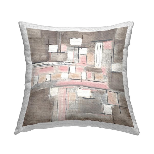 Stupell Industries Soft Pink Neutral Abstract Patchwork Geometric Pattern Pink Square Outdoor Throw Pillow
