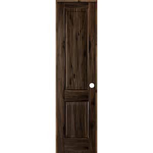 24 in. x 96 in. Knotty Alder 2 Panel Left-Hand Square Top V-Groove Black Stain Solid Wood Single Prehung Interior Door
