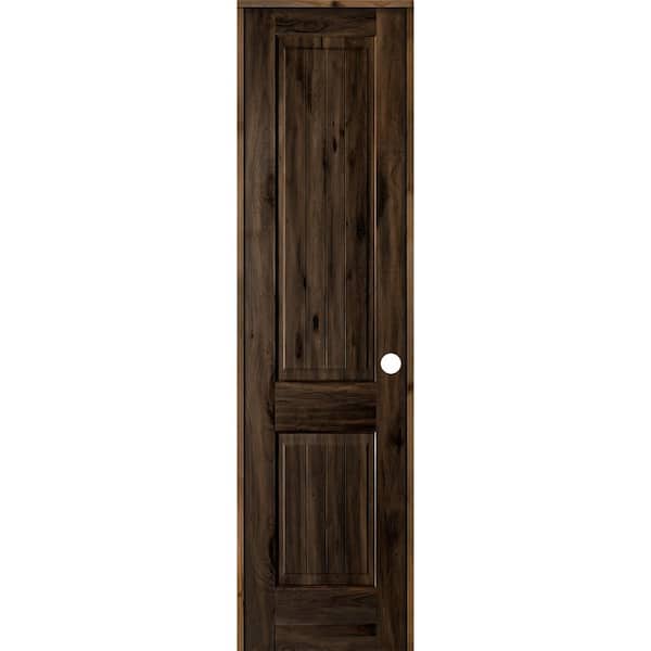 Krosswood Doors 24 in. x 96 in. Knotty Alder 2 Panel Left-Hand Square Top V-Groove Black Stain Solid Wood Single Prehung Interior Door