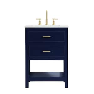 Timeless Home Risette 24 in. W x 19 in. D x 34 in. H Single Bathroom Vanity in Blue with Calacatta Engineered Stone