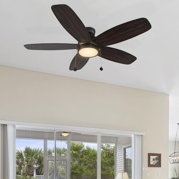 CARRO Treyton 52 in. Indoor Black Flush Mount Standard 3-Speed DC Ceiling Fan with Dimmable LED and Pull Chain