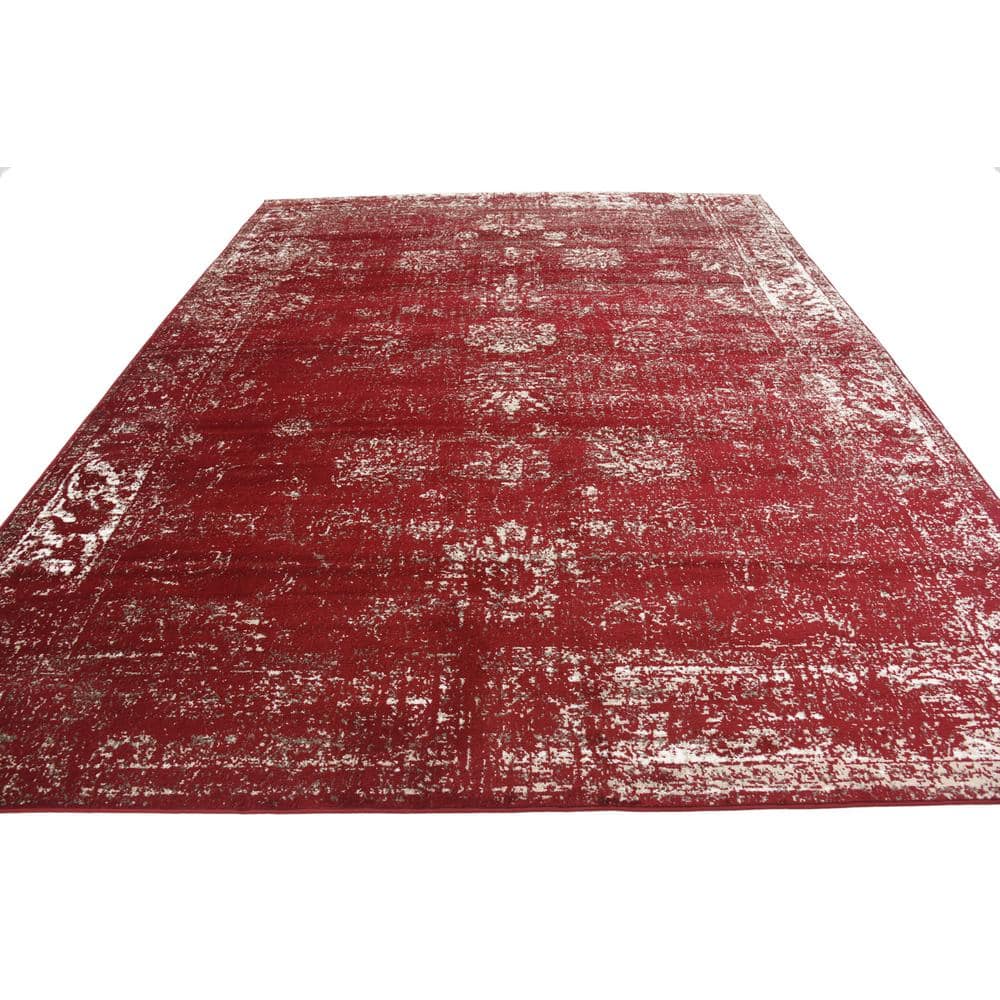 Burgundy and Gray Rectangular Synthetic Area Rug