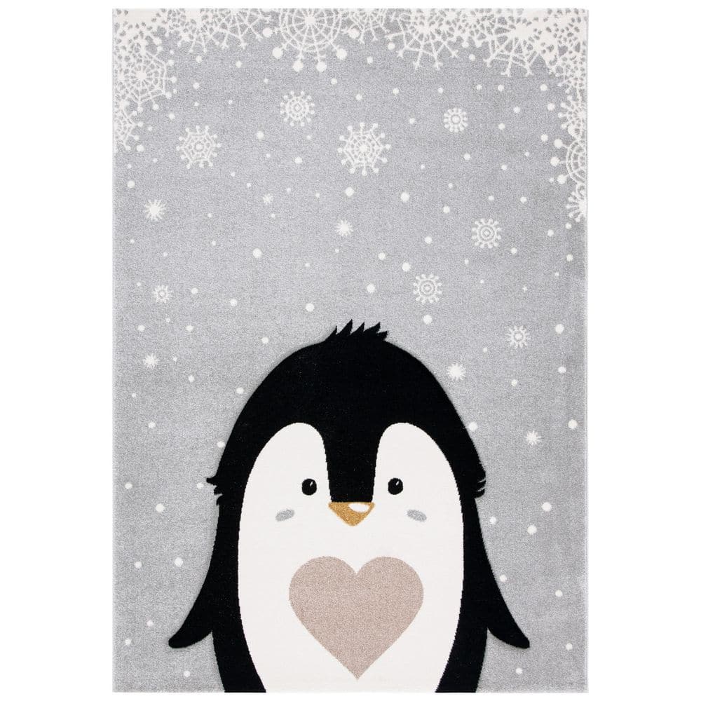 SAFAVIEH Carousel Kids 7 ft. x 9 ft. Light Gray/Black Snowflake Penguin ...