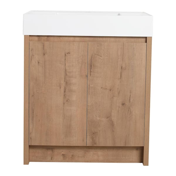 30 in. Freestanding Single Oak Bath Vanity with White Resin Top Unassembled