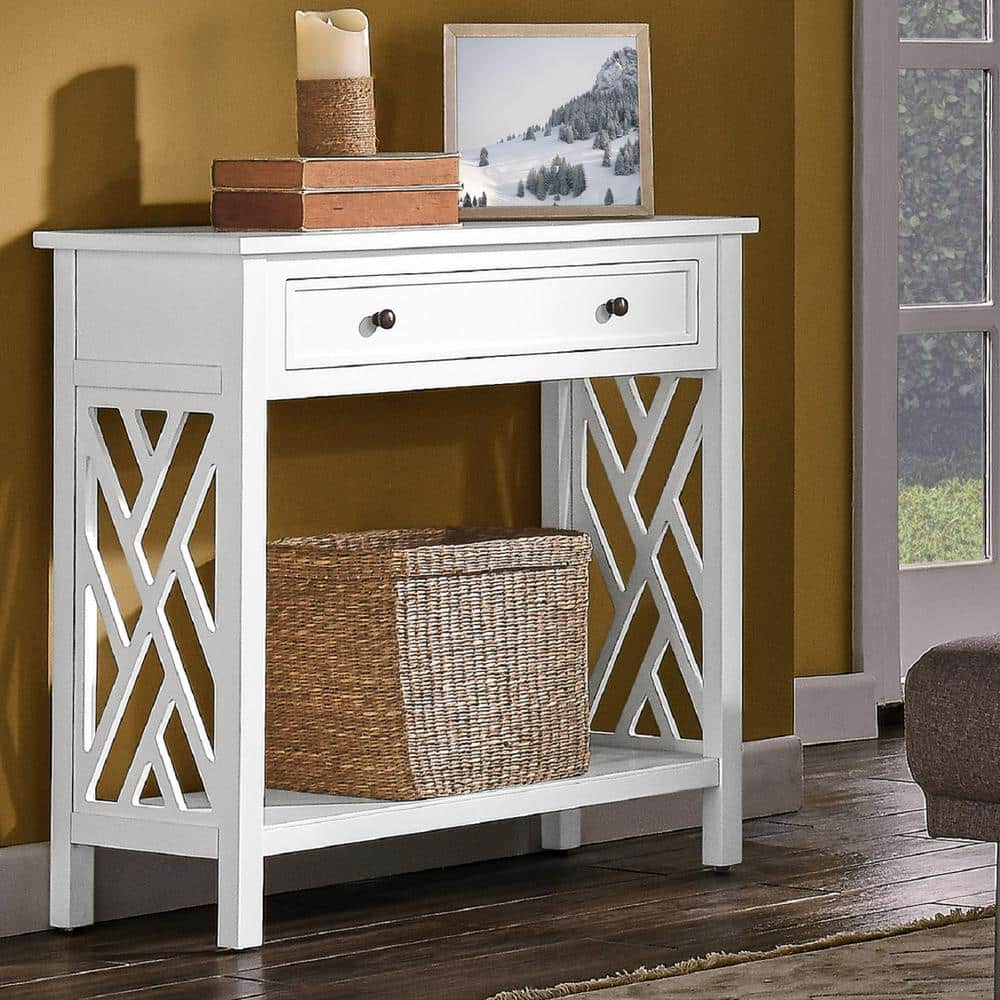White Pine and Metal Console Table with Storage