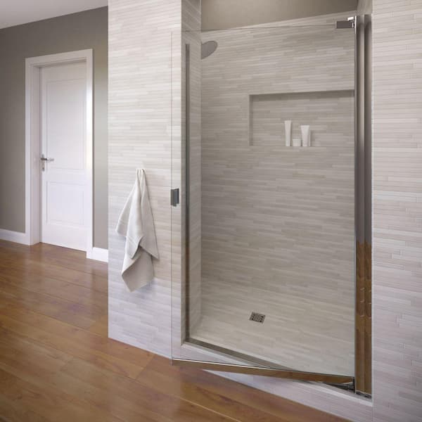 Basco Armon 33-1/4 in. x 66 in. Semi-Frameless Pivot Shower Door in Chrome with Clear Glass