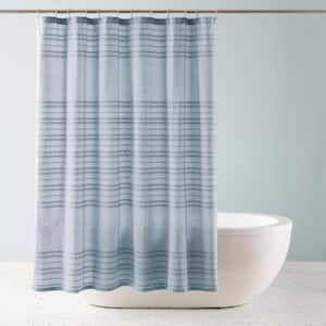 Sophia Textured Cotton Stripe 70 in. x 72 in. Shower Curtain in Blue