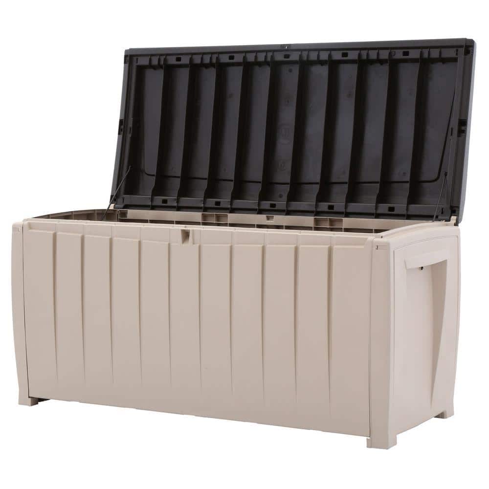 Beige and Brown 49" Lockable Weatherproof Plastic Deck Box