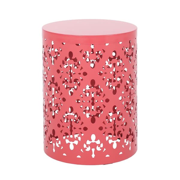 Zeus & Ruta 18 in. H Coral Metal Outdoor Patio Side Table with Elegant Iron Cut Design for Outdoors, Garden, Lawn, Backyard (2-Pack)