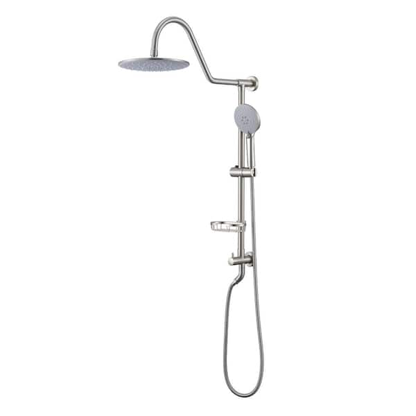 5-Spray Wall Bar Shower Kit 1-Spray 7.85 in. Round Rain Shower Head with Hand Shower in Brushed Nickel