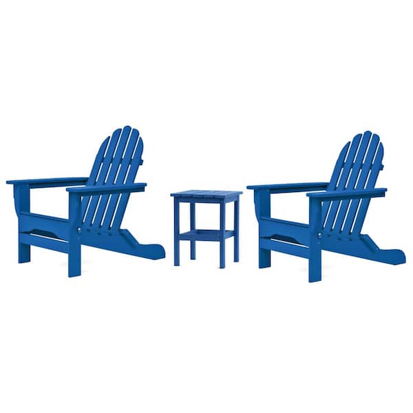 DUROGREEN Icon Royal Blue 3-Piece Plastic Folding Adirondack Chat Set