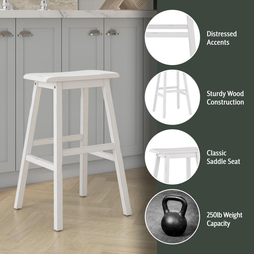 Sea White Wood Saddle Seat Backless Swivel Bar Stool