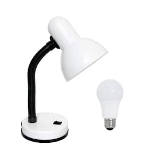 14.25 in. White Basic Metal Desk Lamp with Flexible Hose Neck, with LED Bulb