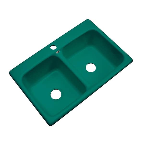 Thermocast Newport Drop-In Acrylic 33 in. 1-Hole Double Bowl Kitchen Sink in Verde