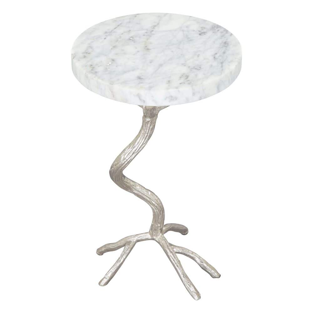 Round White Marble and Aluminum Accent Table