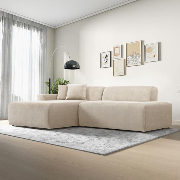 Ashcroft Furniture Co Delphine 101.6 in. Square Arm 2-Piece L-Shaped Corduroy Fabric Left Sectional Sofa in Cream White