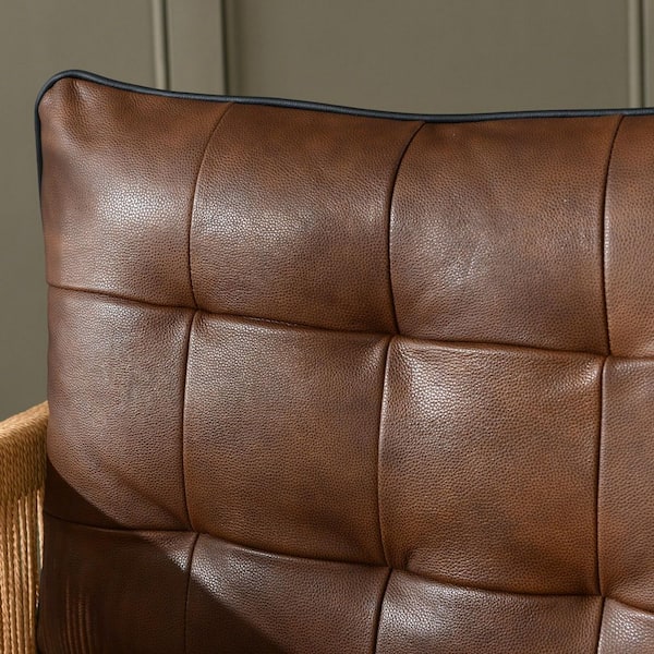 DESwan 28.7 in. W Brown Top-grain Genuine Leather Accent Chair Set