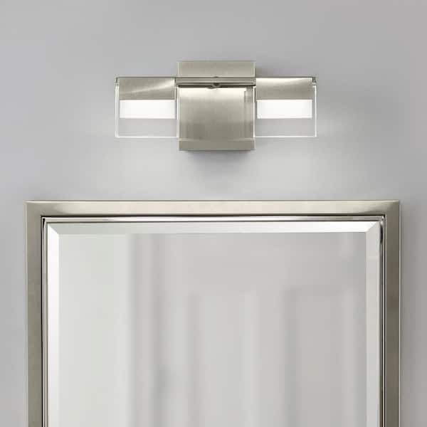 Home Decorators Collection VICINO 12.61 in. W x 5.71 in. H 2-Light Brushed Nickel Integrated LED Bathroom Vanity Light with Rectangular Shades