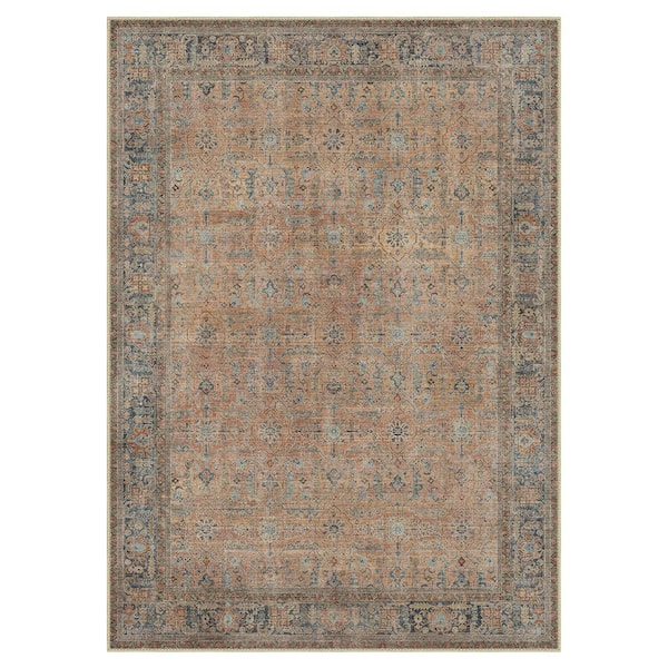Bakhita Machine Washable Brown/Blue 8 ft. x 10 ft. Floral Indoor Area Rug