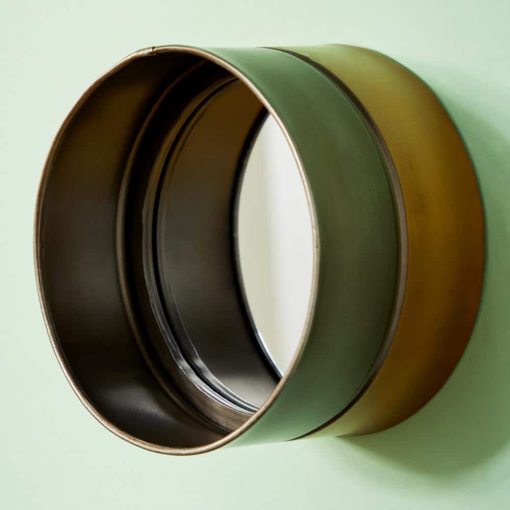 Set of 3 Round Bronze and Wood Wall Mirrors