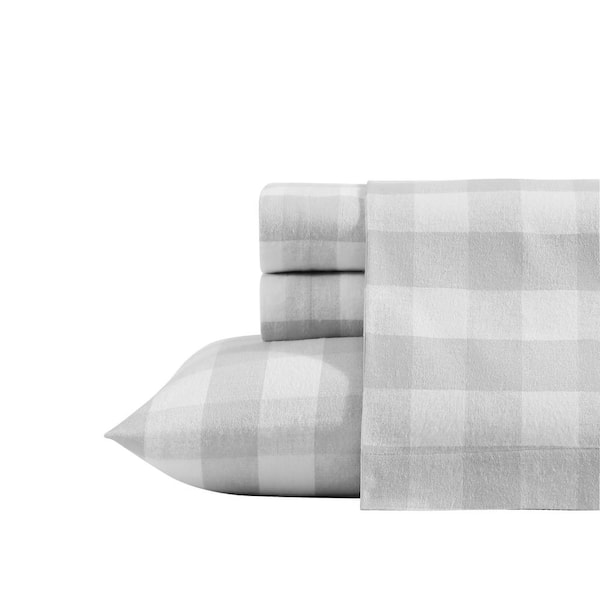 Eddie Bauer Lakehouse Plaid 4-Piece Gray Cotton Full Sheet Set