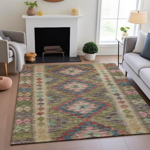 Mayfield Premium Machine Washable Abstract AMF1226 Green 10 ft. x 14 ft. Area Rug