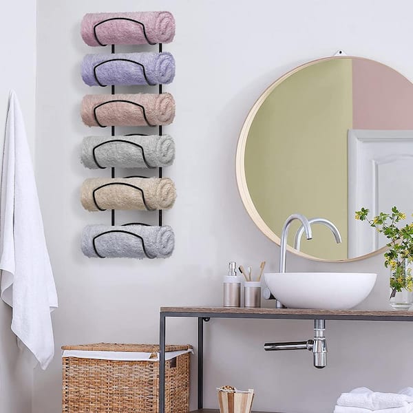 Towel Rack Wall Mounted Bathroom Towel Holder, Towel Storage for Rolled  Bath Shower Hand Towel, 3 Levels x 2pcs (Black)