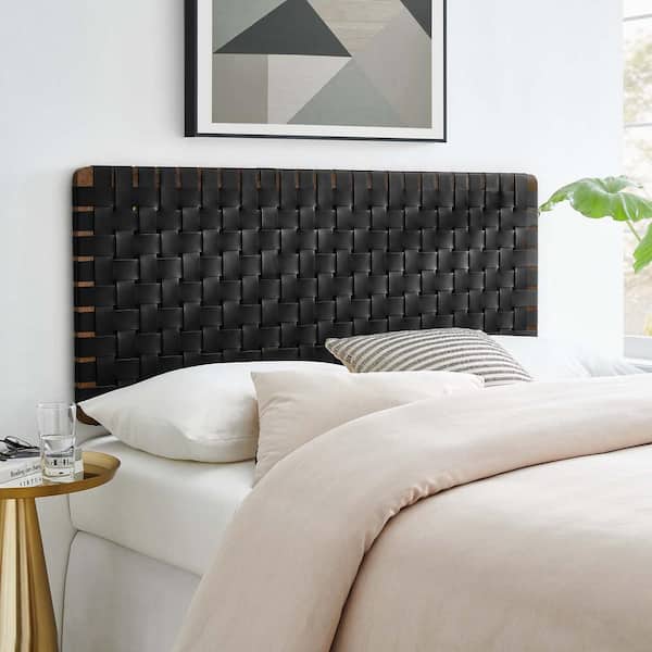 Modway Sparta Weave Wall-Mount Full Faux Leather Headboard in Walnut Black