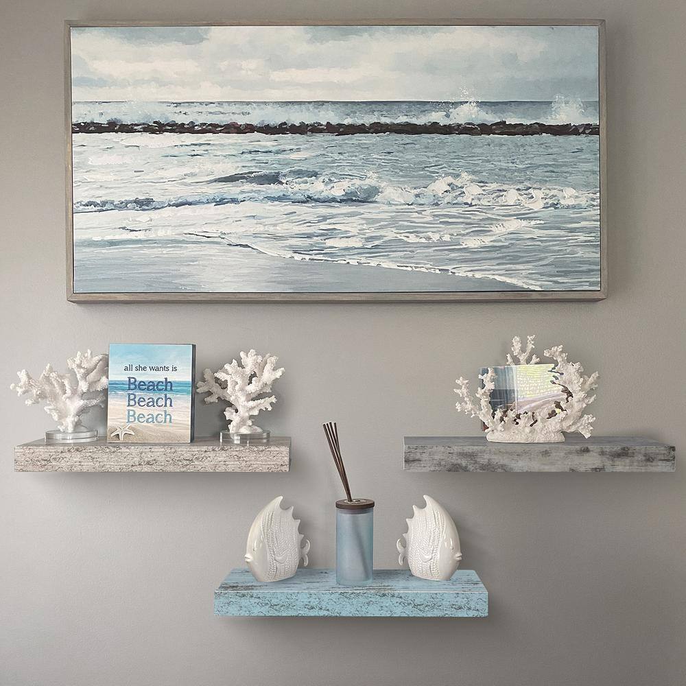 Rustic Blue, Gray, White Wood Floating Accent Shelf Set
