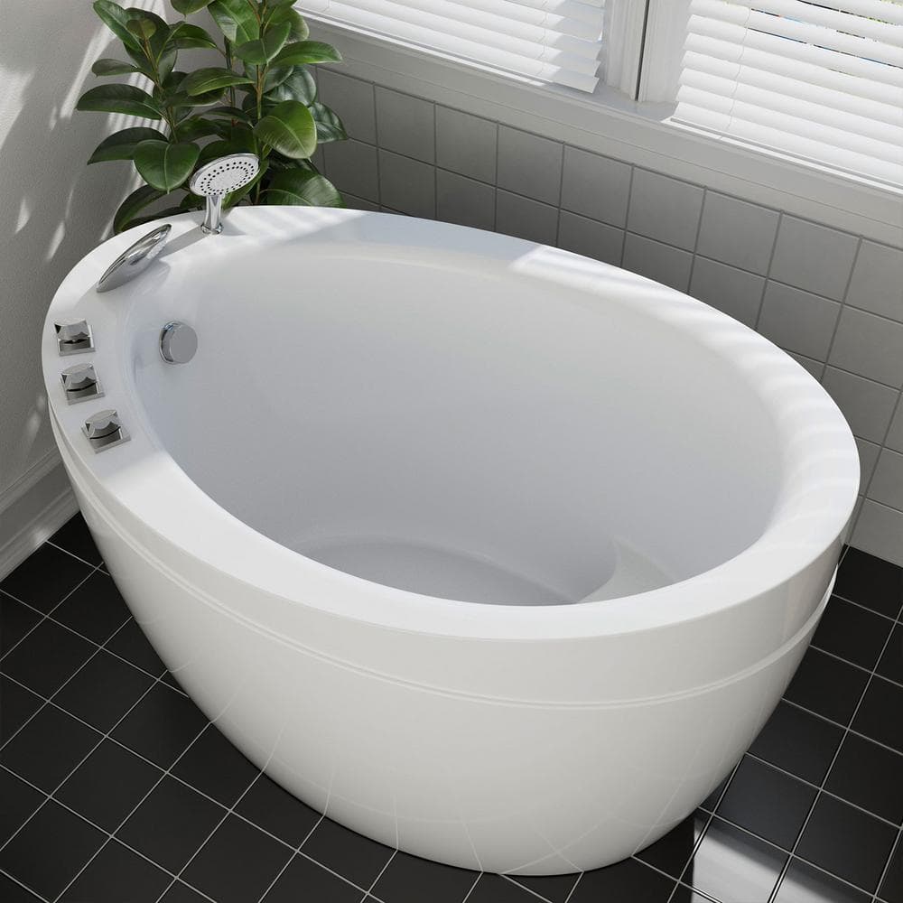 59'' White Acrylic Freestanding Soaking Bathtub with Faucet