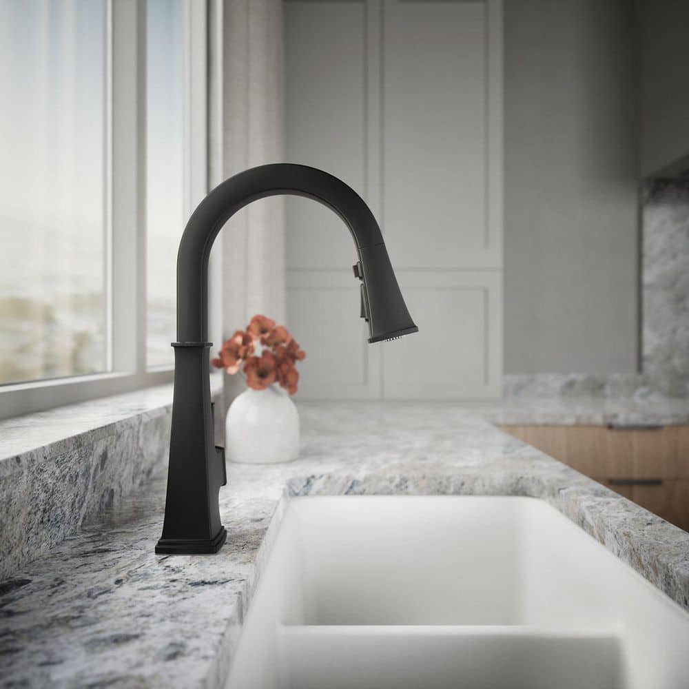 Matte Black Single-Handle Pull-Down Kitchen Faucet with Sprayhead