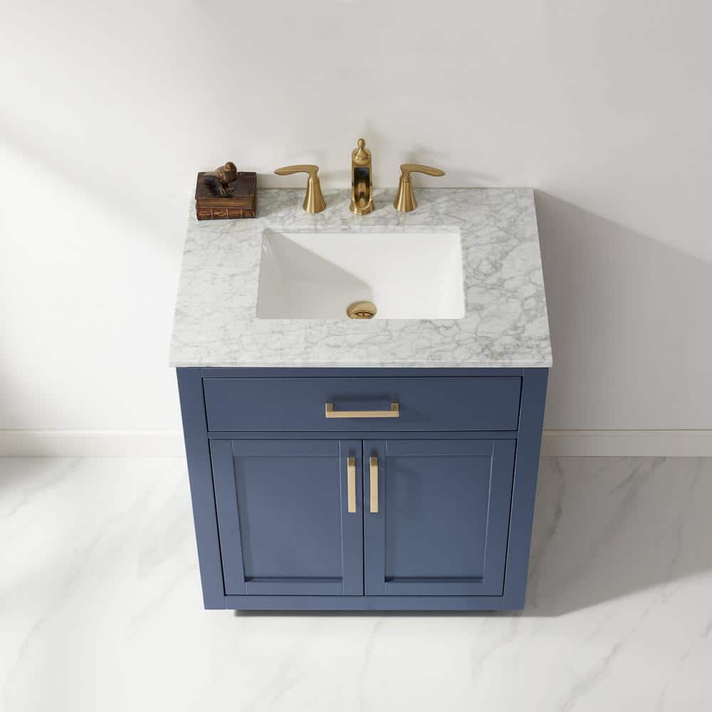 Royal Blue 30" Single Vanity with Carrara Marble Top