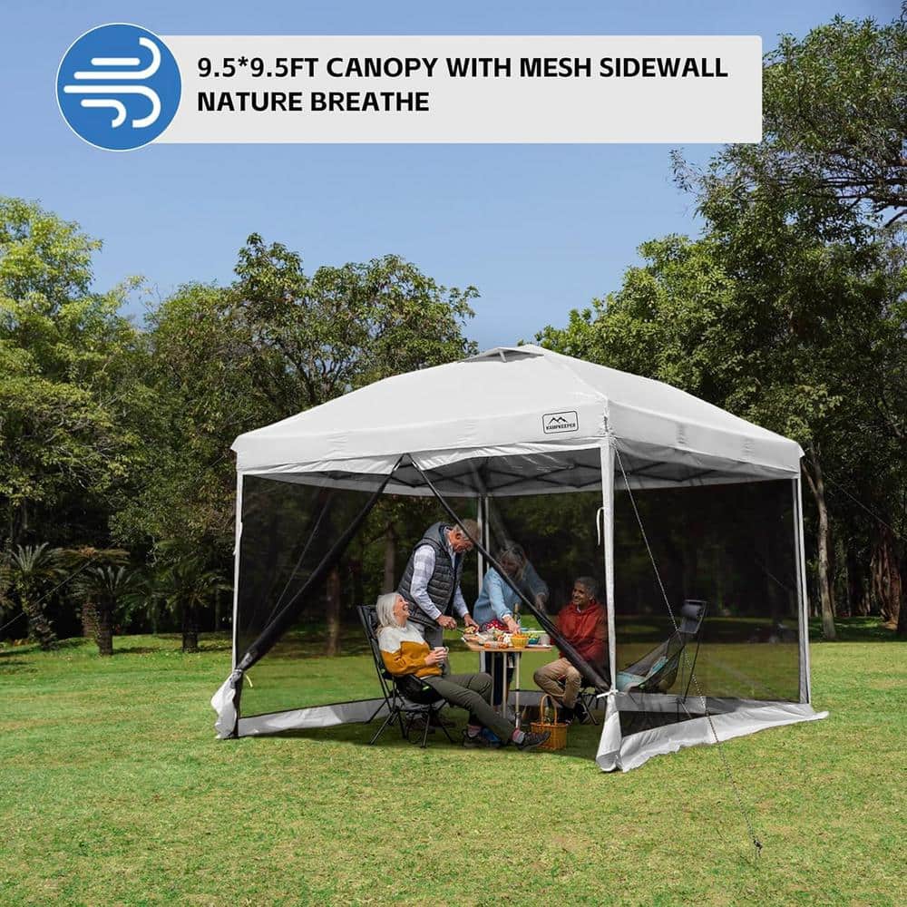 White 10 ft. x 10 ft. Outdoor Pop-Up Canopy Tent with Black Mesh Walls and Roller Bag