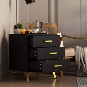 Single Black Wooden Nightstand, Side Table with 3 Drawers, 19.7 in. W x 15.7 in. D x 23.8 in. H