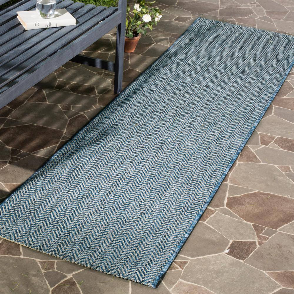 Blue Chevron Indoor/Outdoor Washable Area Rug