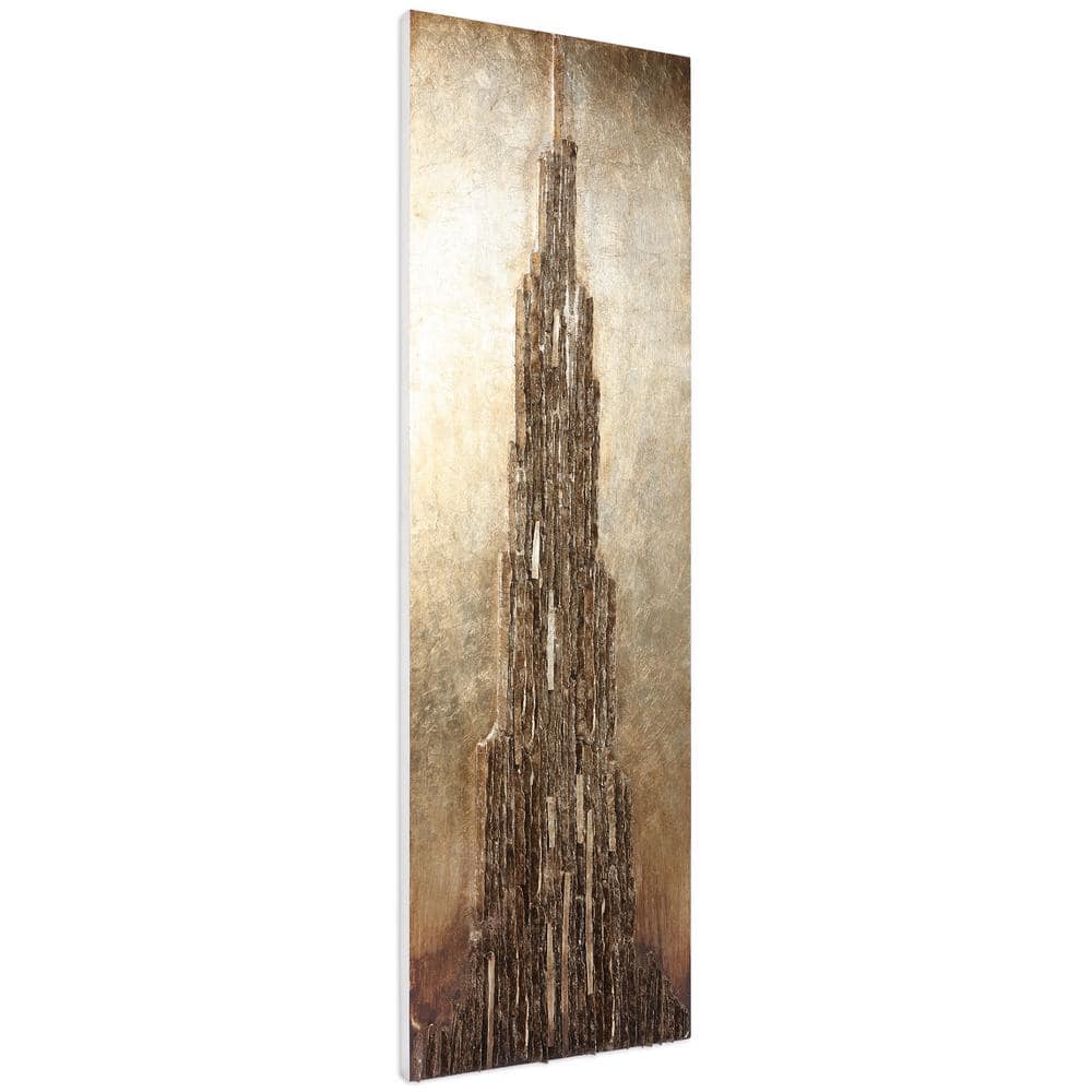 Stratified 72" x 22" Gold and Brown Mixed Media Wall Sculpture