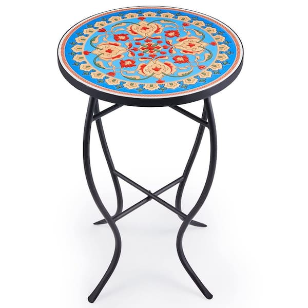 MOEPISY Blue Faberge Mosaic Side Table and Plant Stand